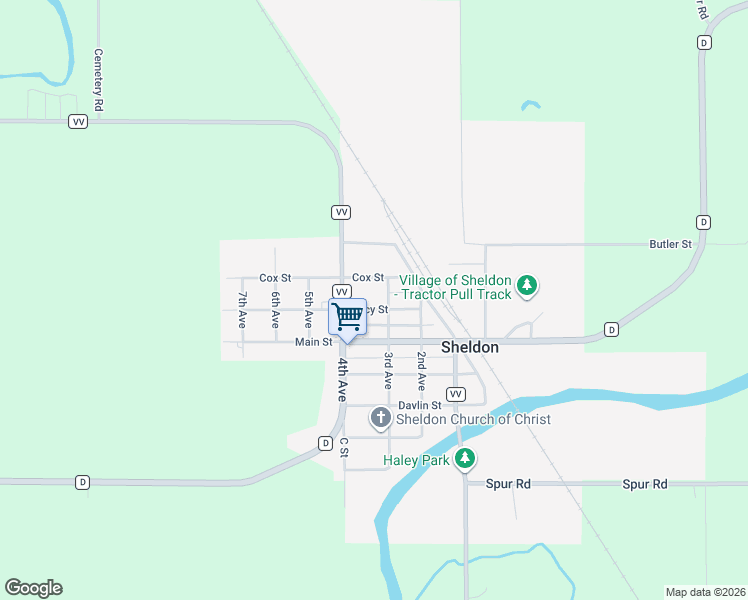 map of restaurants, bars, coffee shops, grocery stores, and more near W5582 Lacy Street in Sheldon