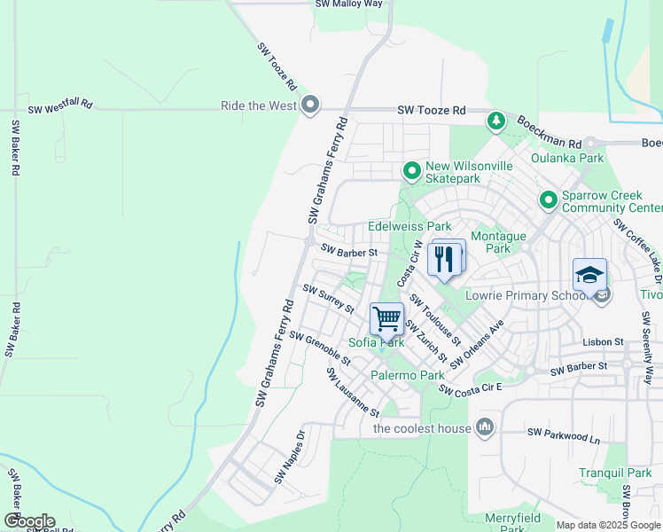 map of restaurants, bars, coffee shops, grocery stores, and more near 28915 Southwest San Remo Avenue in Wilsonville