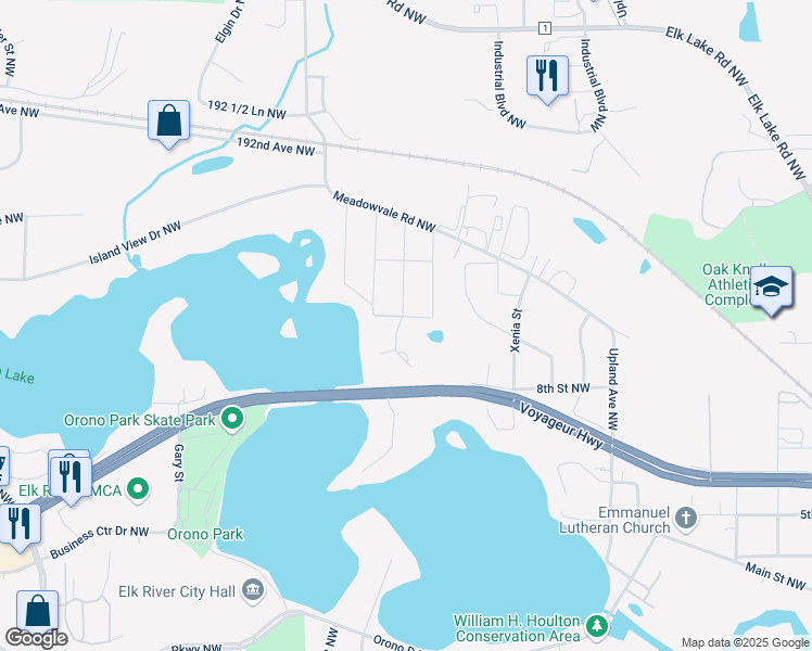 map of restaurants, bars, coffee shops, grocery stores, and more near 12838 188th Avenue Northwest in Elk River