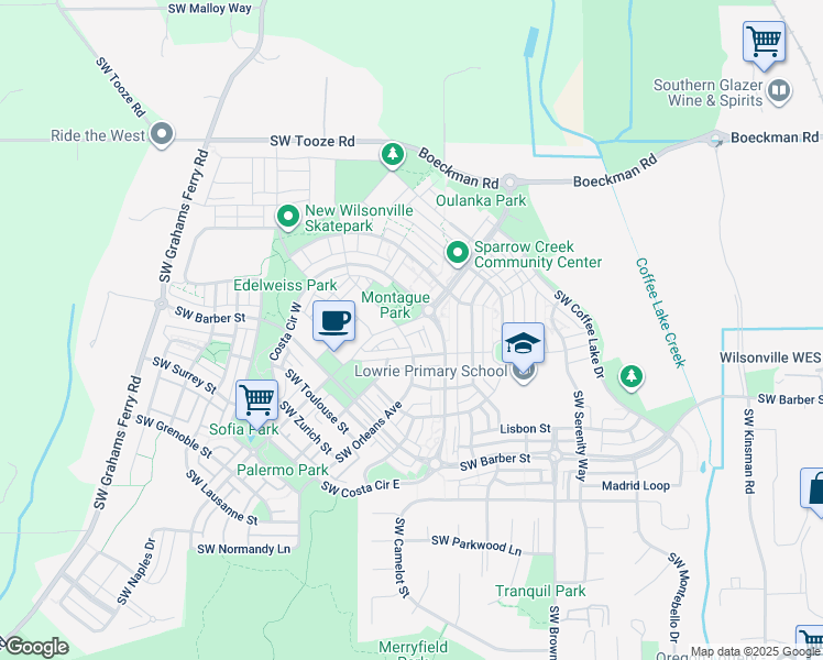 map of restaurants, bars, coffee shops, grocery stores, and more near 28814 Southwest Orleans Avenue in Wilsonville