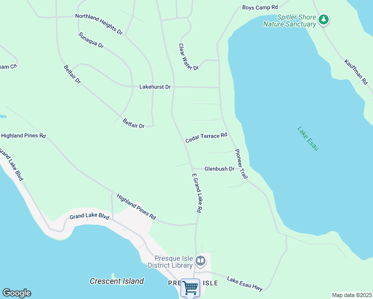 map of restaurants, bars, coffee shops, grocery stores, and more near 7750 East Grand Lake Road in Presque Isle