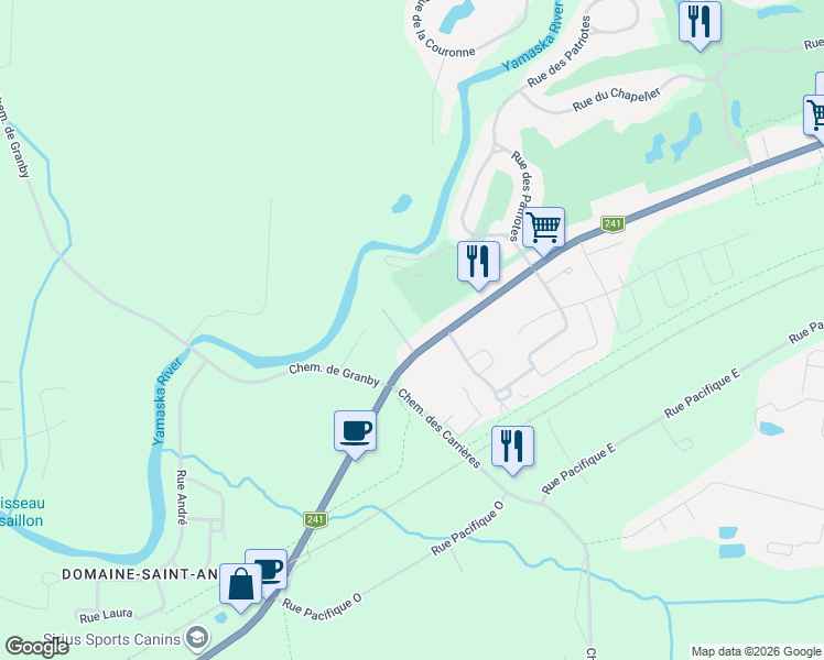 map of restaurants, bars, coffee shops, grocery stores, and more near 1202 Rue Shefford in Bromont