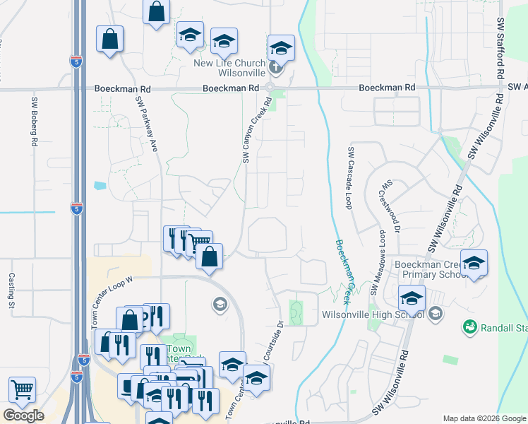 map of restaurants, bars, coffee shops, grocery stores, and more near 28537 Southwest Morningside Avenue in Wilsonville