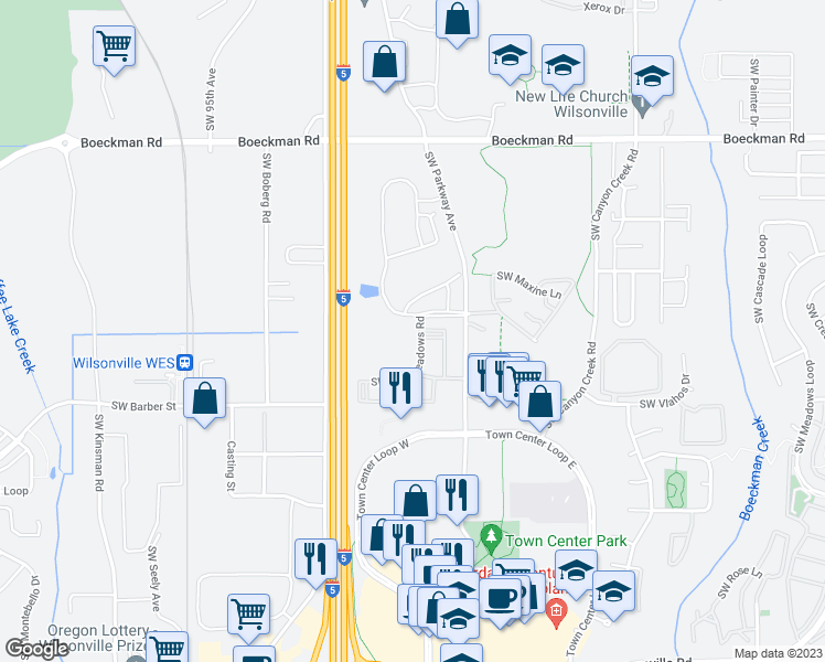 map of restaurants, bars, coffee shops, grocery stores, and more near 28035 Southwest Parkway Avenue in Wilsonville