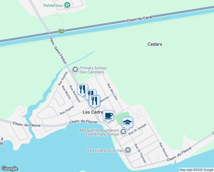 map of restaurants, bars, coffee shops, grocery stores, and more near 175 Rue des Lilas in Les Cèdres