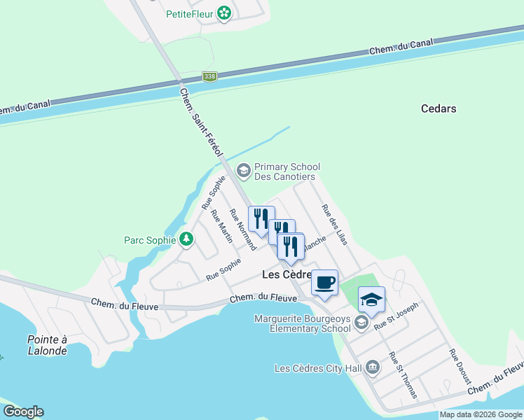 map of restaurants, bars, coffee shops, grocery stores, and more near 210 Chemin Saint-Féréol in Les Cèdres