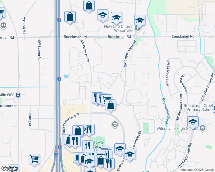 map of restaurants, bars, coffee shops, grocery stores, and more near 28705 Southwest Roger Boulevard in Wilsonville