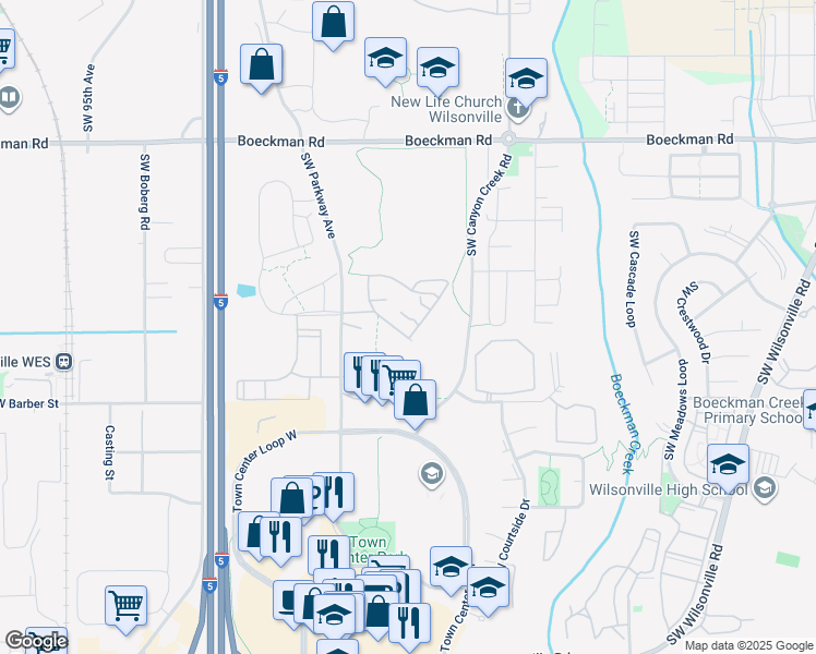 map of restaurants, bars, coffee shops, grocery stores, and more near 28705 Southwest Roger Boulevard in Wilsonville