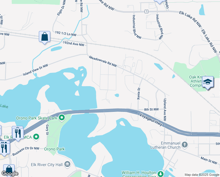 map of restaurants, bars, coffee shops, grocery stores, and more near 12838 188th Avenue Northwest in Elk River