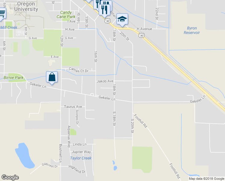 map of restaurants, bars, coffee shops, grocery stores, and more near 114 18th Street in La Grande