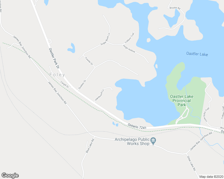 map of restaurants, bars, coffee shops, grocery stores, and more near 21 Hardwood Lane in Parry Sound