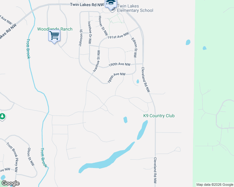 map of restaurants, bars, coffee shops, grocery stores, and more near 18776 Cleveland Road Northwest in Elk River