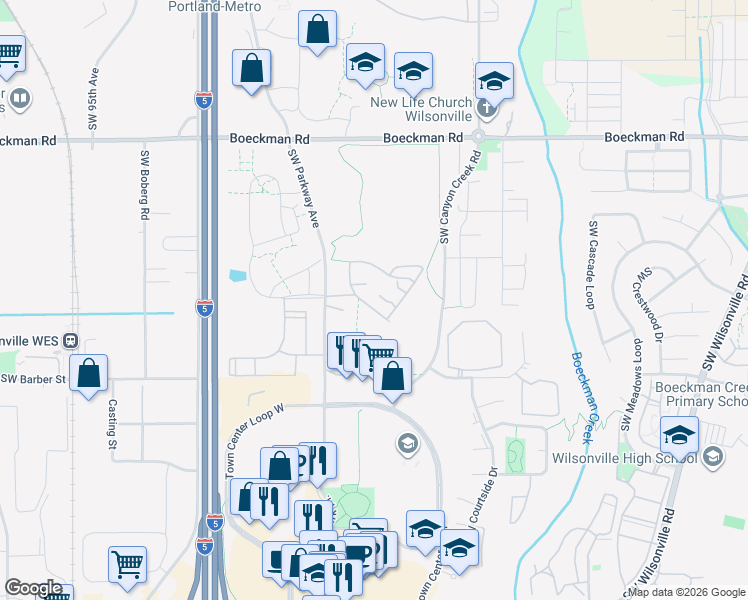 map of restaurants, bars, coffee shops, grocery stores, and more near 28687 Southwest Roger Boulevard in Wilsonville