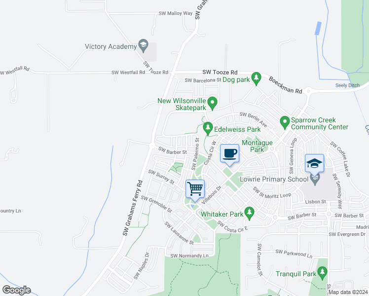map of restaurants, bars, coffee shops, grocery stores, and more near 11811 Southwest Barber Street in Wilsonville
