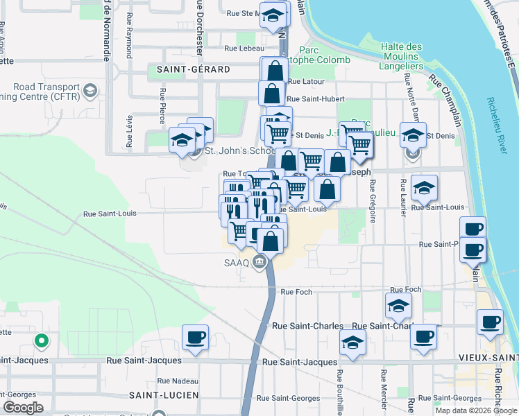 map of restaurants, bars, coffee shops, grocery stores, and more near 412 Boulevard du Séminaire Nord in Saint-Jean-sur-Richelieu