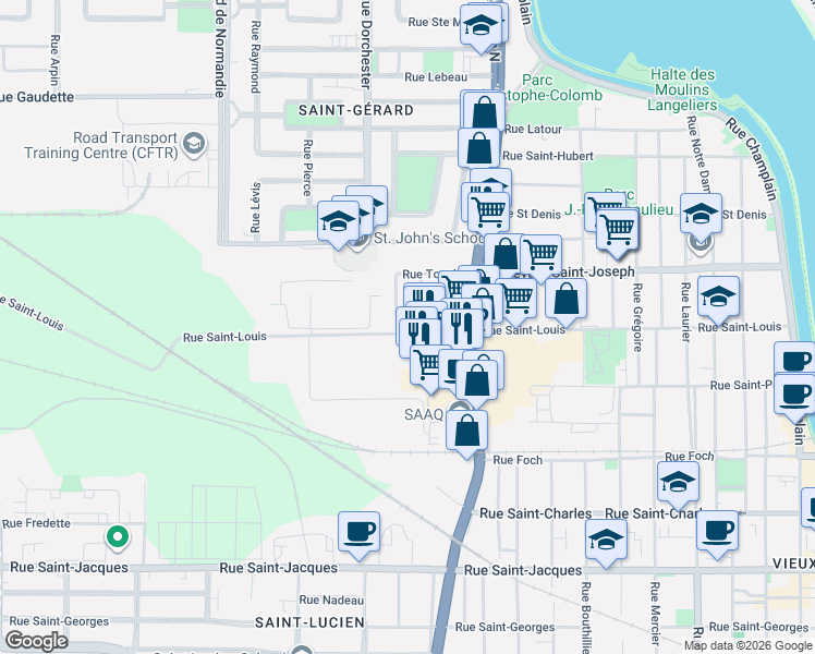 map of restaurants, bars, coffee shops, grocery stores, and more near 311 Rue Saint-Louis in Saint-Jean-sur-Richelieu