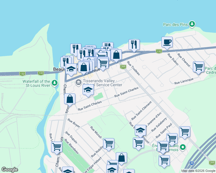 map of restaurants, bars, coffee shops, grocery stores, and more near 48 Rue des Écossais in Beauharnois