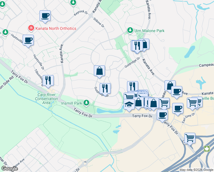 map of restaurants, bars, coffee shops, grocery stores, and more near 19 Goldora Private in Priv