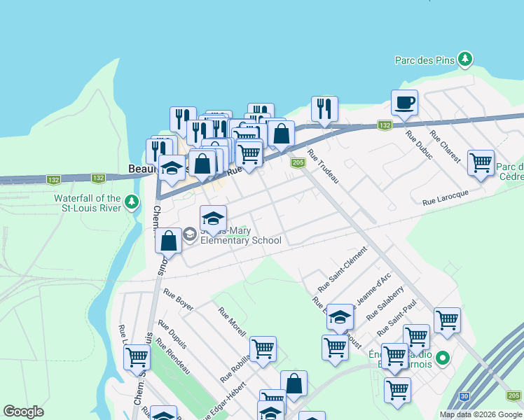 map of restaurants, bars, coffee shops, grocery stores, and more near 48 Rue des Écossais in Beauharnois