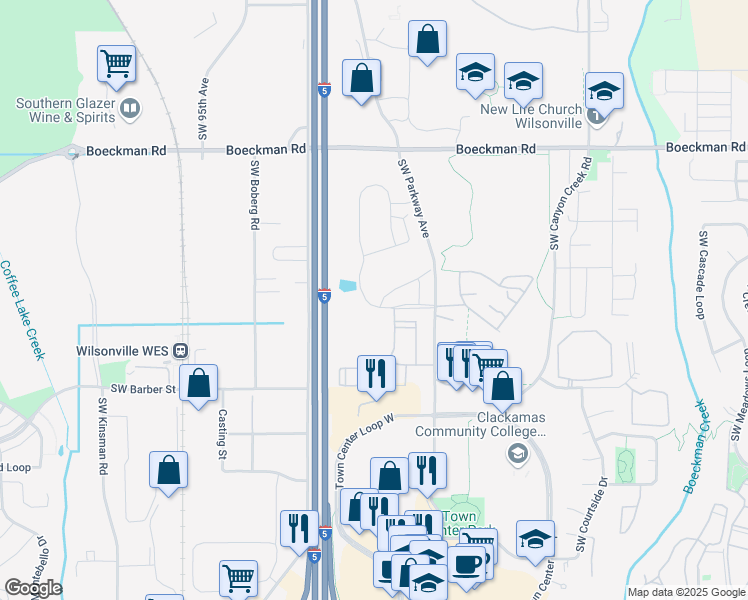 map of restaurants, bars, coffee shops, grocery stores, and more near 28651 Greenway Drive in Wilsonville