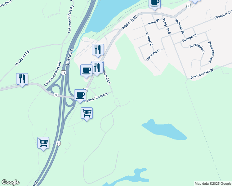 map of restaurants, bars, coffee shops, grocery stores, and more near 25 Kitchen Road South in Huntsville