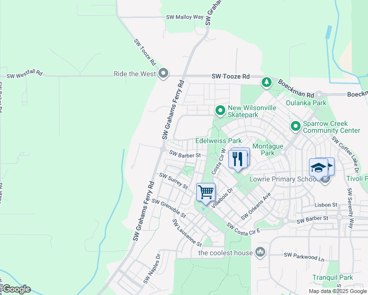 map of restaurants, bars, coffee shops, grocery stores, and more near 12158 Southwest Lausanne Street in Wilsonville