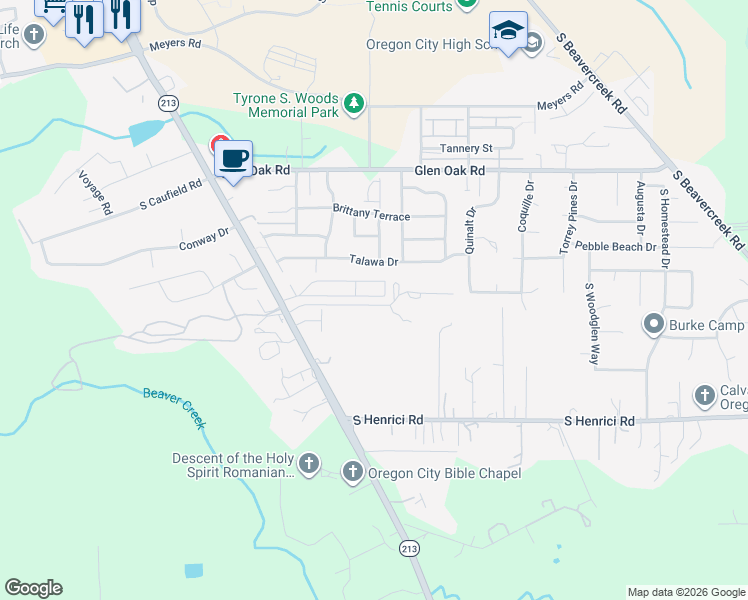 map of restaurants, bars, coffee shops, grocery stores, and more near 20248 Oregon 213 in Oregon City