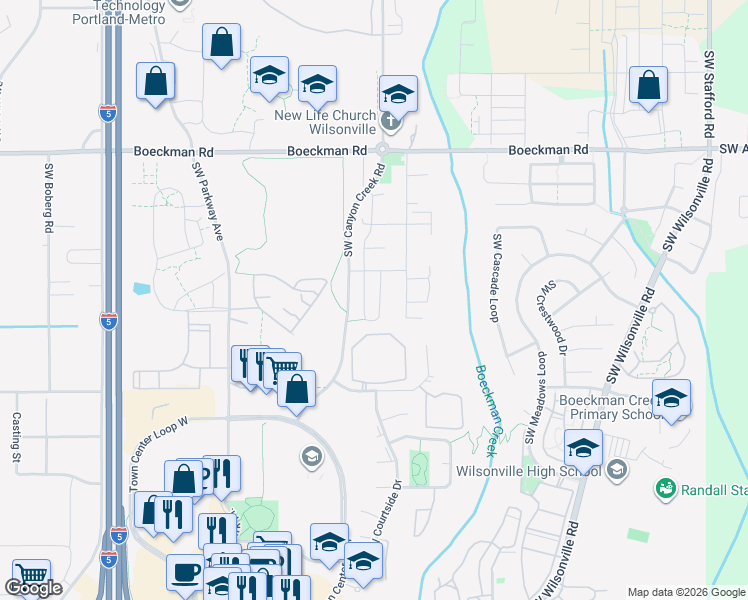 map of restaurants, bars, coffee shops, grocery stores, and more near 28421 Southwest Morningside Avenue in Wilsonville
