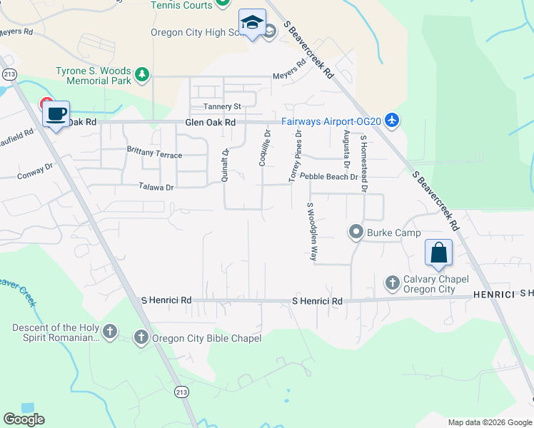 map of restaurants, bars, coffee shops, grocery stores, and more near 20228 Coquille Drive in Oregon City