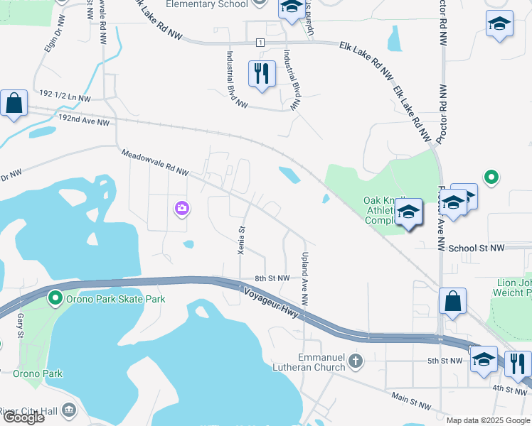 map of restaurants, bars, coffee shops, grocery stores, and more near 1860 Meadowvale Road Northwest in Elk River