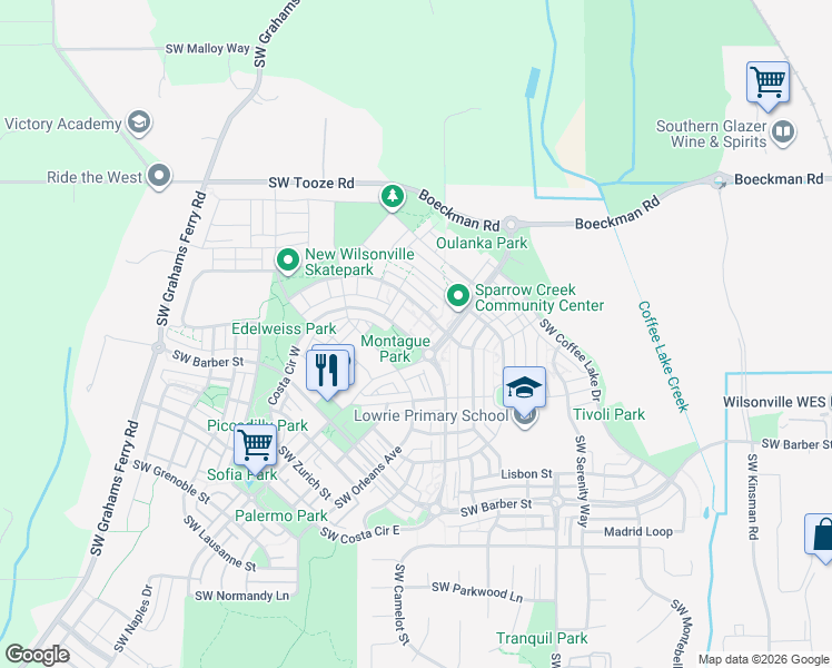 map of restaurants, bars, coffee shops, grocery stores, and more near 11124 Southwest Berlin Avenue in Wilsonville