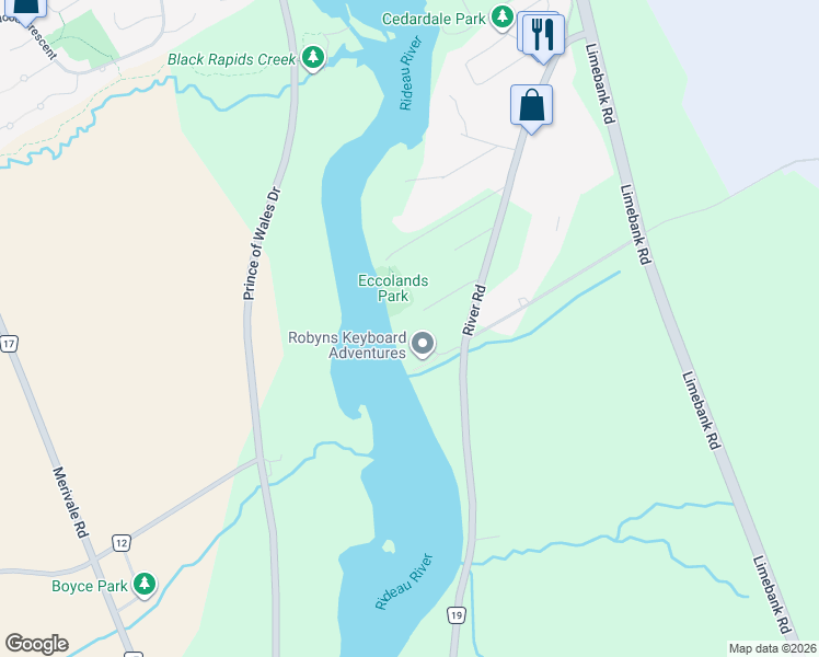map of restaurants, bars, coffee shops, grocery stores, and more near 352 River Road in Ottawa