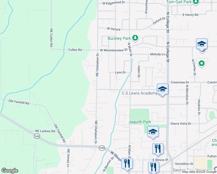map of restaurants, bars, coffee shops, grocery stores, and more near 1831 North Daniel Drive in Newberg