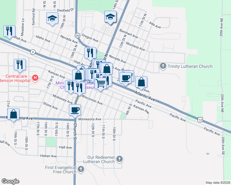 map of restaurants, bars, coffee shops, grocery stores, and more near 1199-1101 Pacific Avenue in Benson