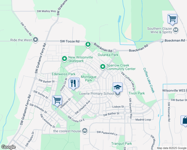 map of restaurants, bars, coffee shops, grocery stores, and more near 11124 Southwest Berlin Avenue in Wilsonville