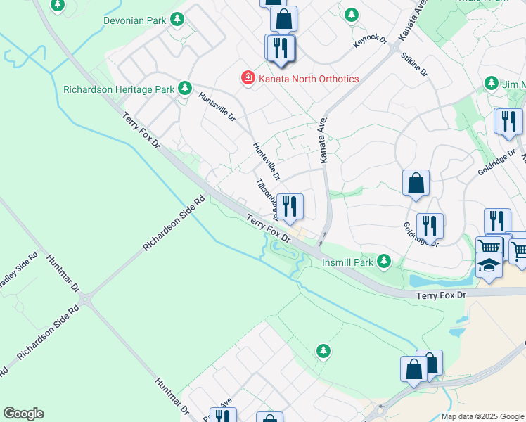 map of restaurants, bars, coffee shops, grocery stores, and more near 130 Guelph Private in Ottawa