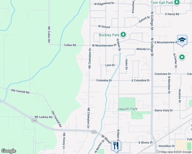 map of restaurants, bars, coffee shops, grocery stores, and more near 421 Columbia Drive in Newberg