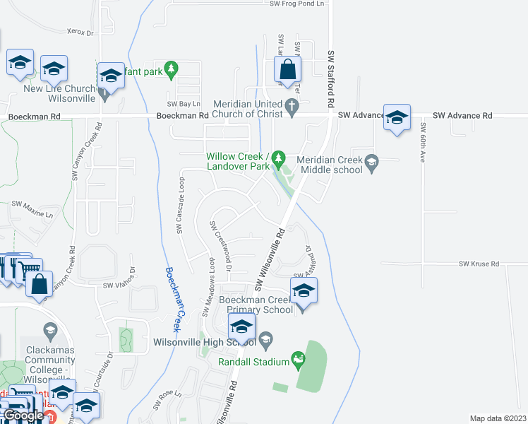 map of restaurants, bars, coffee shops, grocery stores, and more near 28461 Southwest Meadows Loop in Wilsonville
