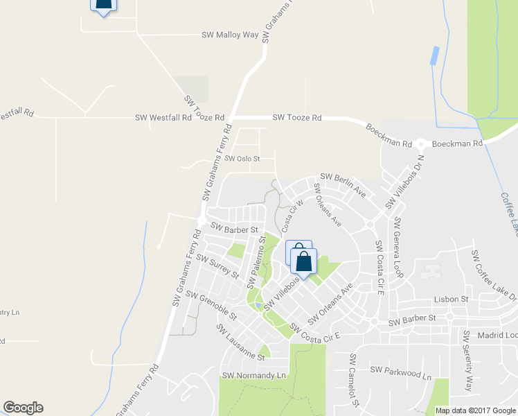 map of restaurants, bars, coffee shops, grocery stores, and more near 12166 Southwest Palermo Street in Wilsonville