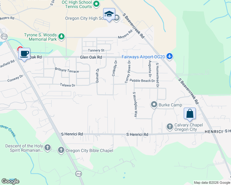 map of restaurants, bars, coffee shops, grocery stores, and more near 20228 Coquille Drive in Oregon City