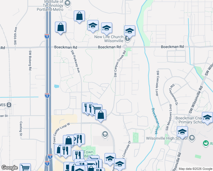 map of restaurants, bars, coffee shops, grocery stores, and more near 8105 Ryber Road in Wilsonville