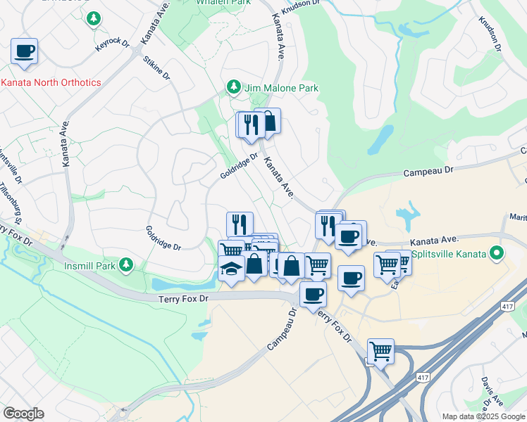 map of restaurants, bars, coffee shops, grocery stores, and more near in Ottawa