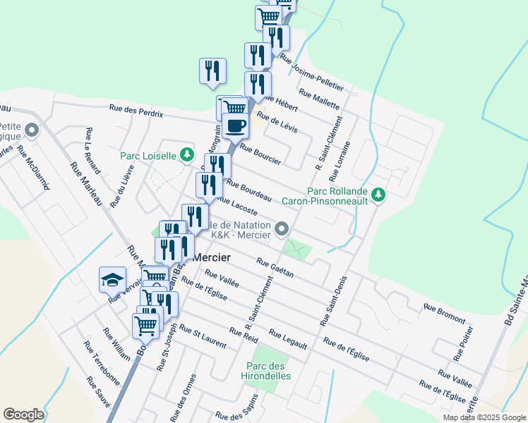 map of restaurants, bars, coffee shops, grocery stores, and more near 21 Rue Lacoste in Mercier