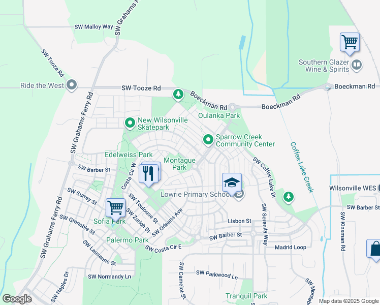 map of restaurants, bars, coffee shops, grocery stores, and more near 11124 Southwest Berlin Avenue in Wilsonville