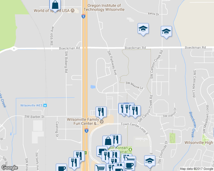 map of restaurants, bars, coffee shops, grocery stores, and more near 28587 Greenway Drive in Wilsonville