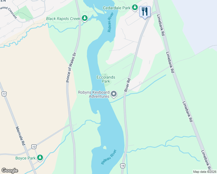map of restaurants, bars, coffee shops, grocery stores, and more near 352 River Road in Ottawa