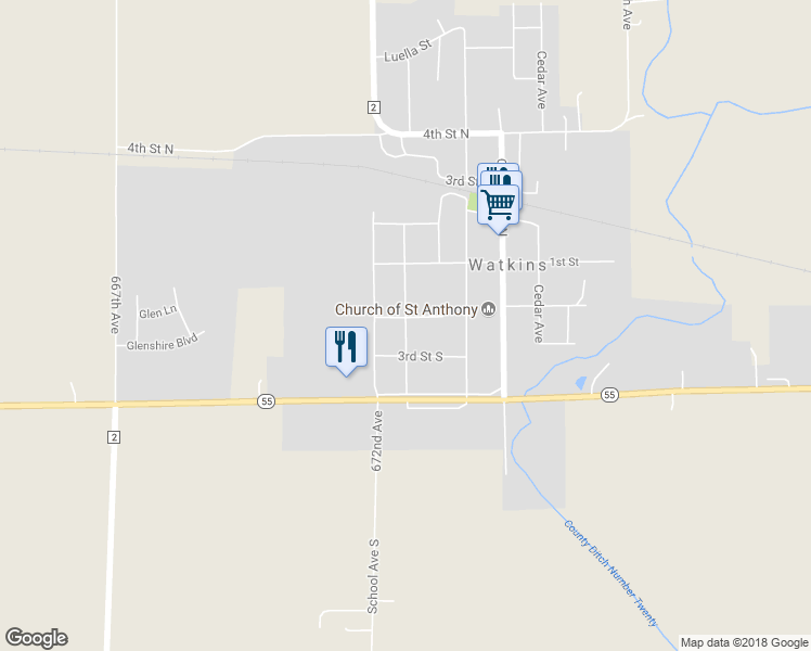 map of restaurants, bars, coffee shops, grocery stores, and more near 221 Western Avenue South in Watkins