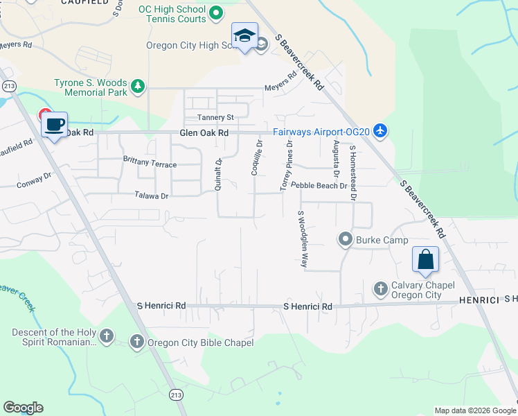 map of restaurants, bars, coffee shops, grocery stores, and more near 20228 Coquille Drive in Oregon City