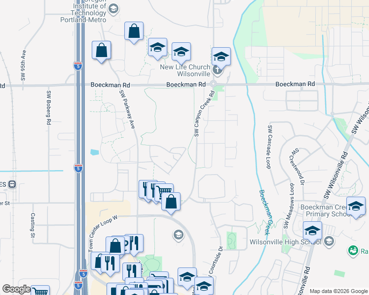 map of restaurants, bars, coffee shops, grocery stores, and more near 8120 Ryber Road in Wilsonville