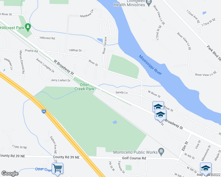 map of restaurants, bars, coffee shops, grocery stores, and more near 1305 West Broadway Street in Monticello